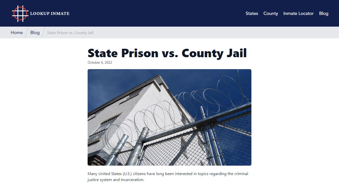 State Prison vs. County Jail - Lookup Inmate